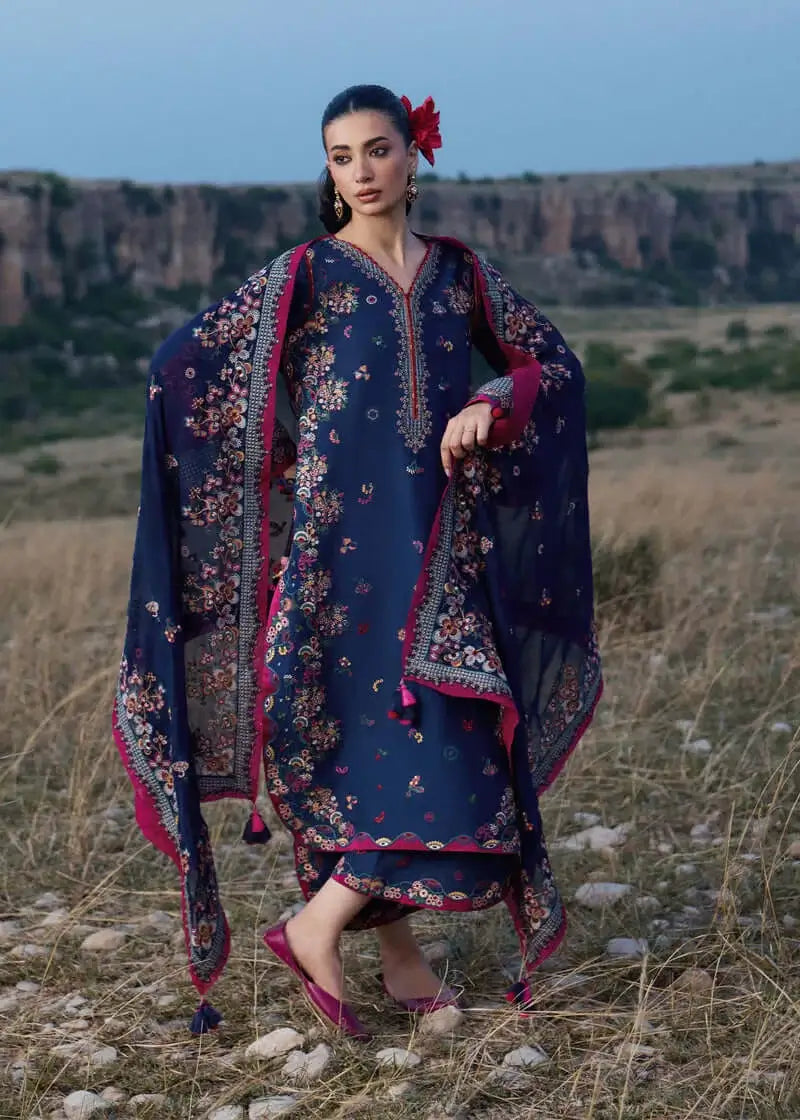 3 Piece Unstitched Heavy Embroidered Dhanak Suit with Four-sided Embroidered Chiffon Dupatta