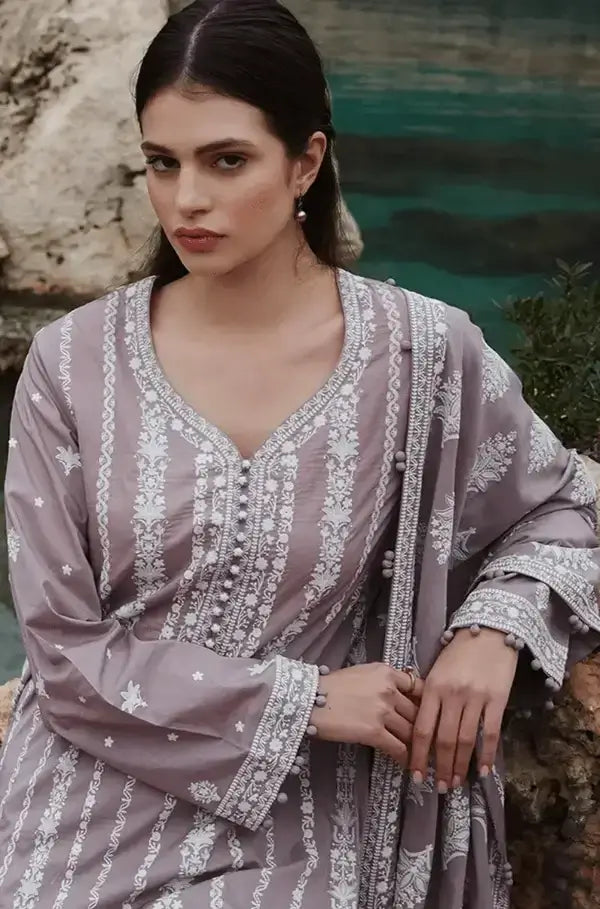 3 Piece Unstitched Heavy Embroidered Dhanak Suit with Printed Woolen Shawl