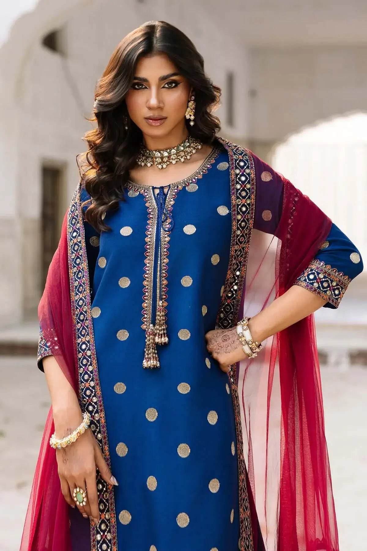 3 Piece Unstitched Heavy Embroidered Dhanak Suit with Four-sided Ready to Wear Embroidered Organza Dupatta