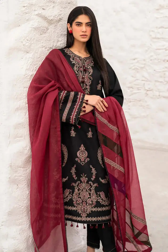 3 Piece Unstitched Heavy Embroidered Dhanak Suit with Printed Woolen Shawl