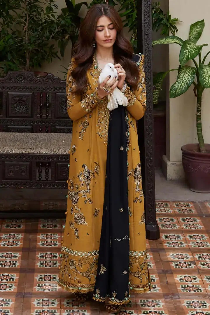 3 Piece Unstitched Heavy Embroidered Dhanak Suit with Four-sided Embroidered Dhanak Wool Shawl