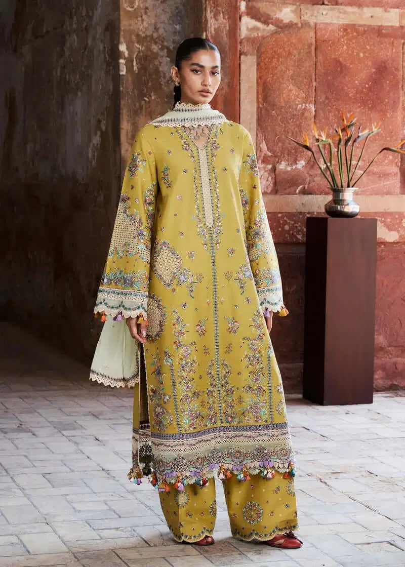 3 Piece Unstitched Heavy Embroidered Dhanak Suit with Four-sided Embroidered Chiffon Dupatta