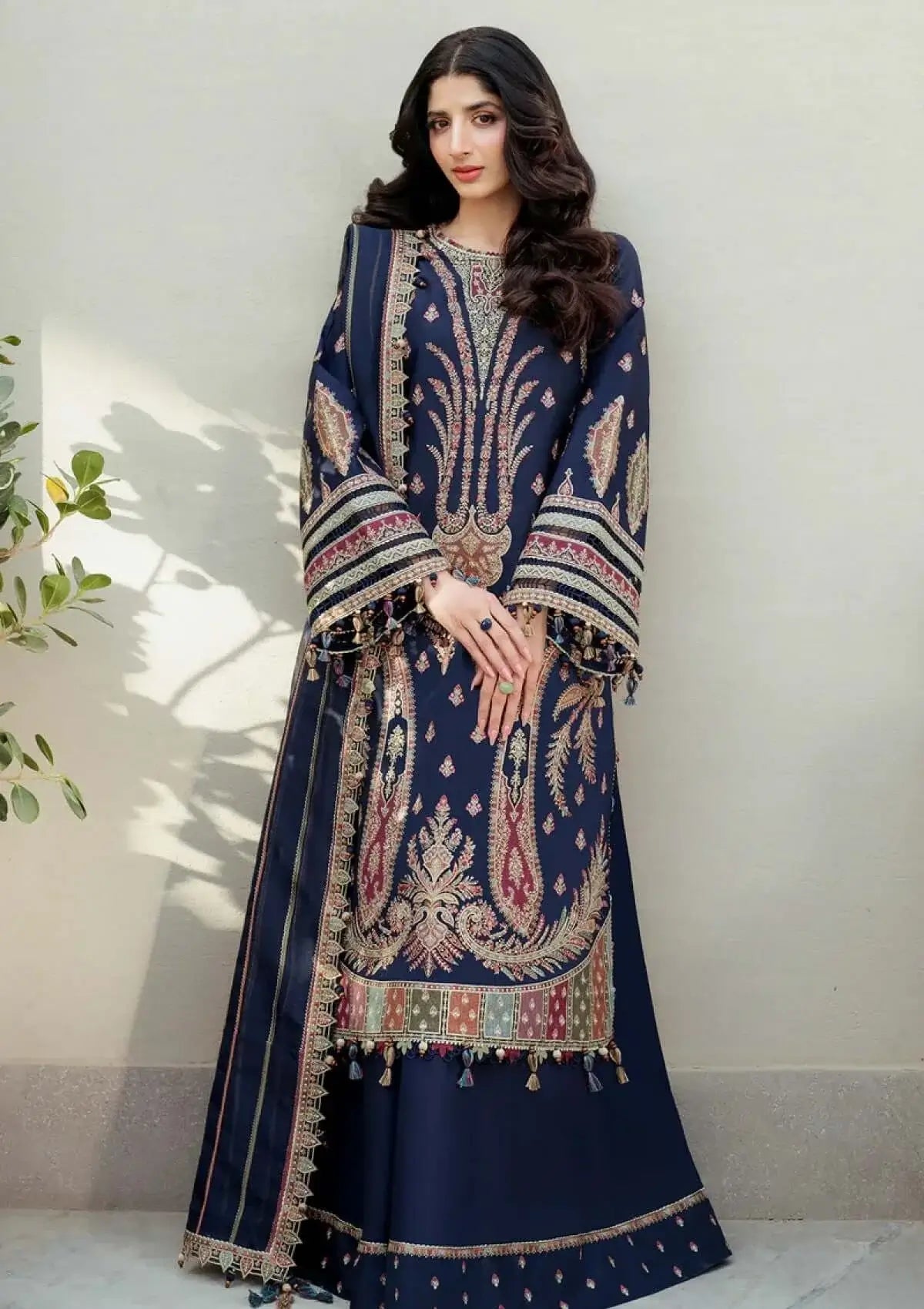 3 Piece Unstitched Heavy Embroidered Dhanak Suit with Four-sided Embroidered Chiffon Dupatta