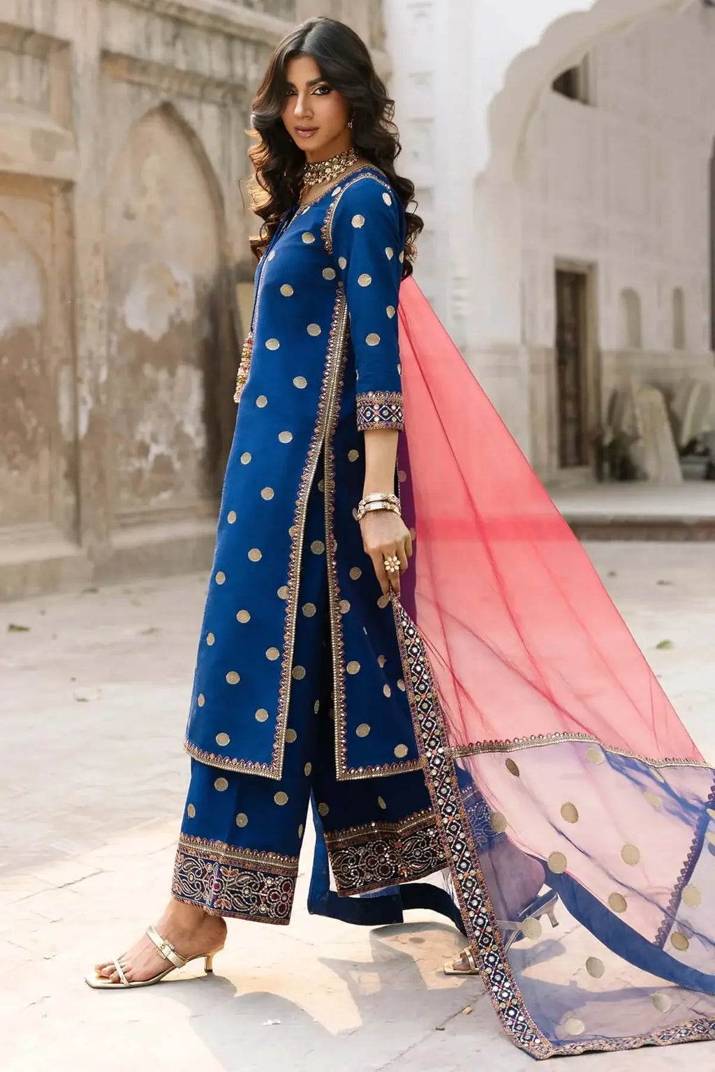 3 Piece Unstitched Heavy Embroidered Dhanak Suit with Four-sided Ready to Wear Embroidered Organza Dupatta