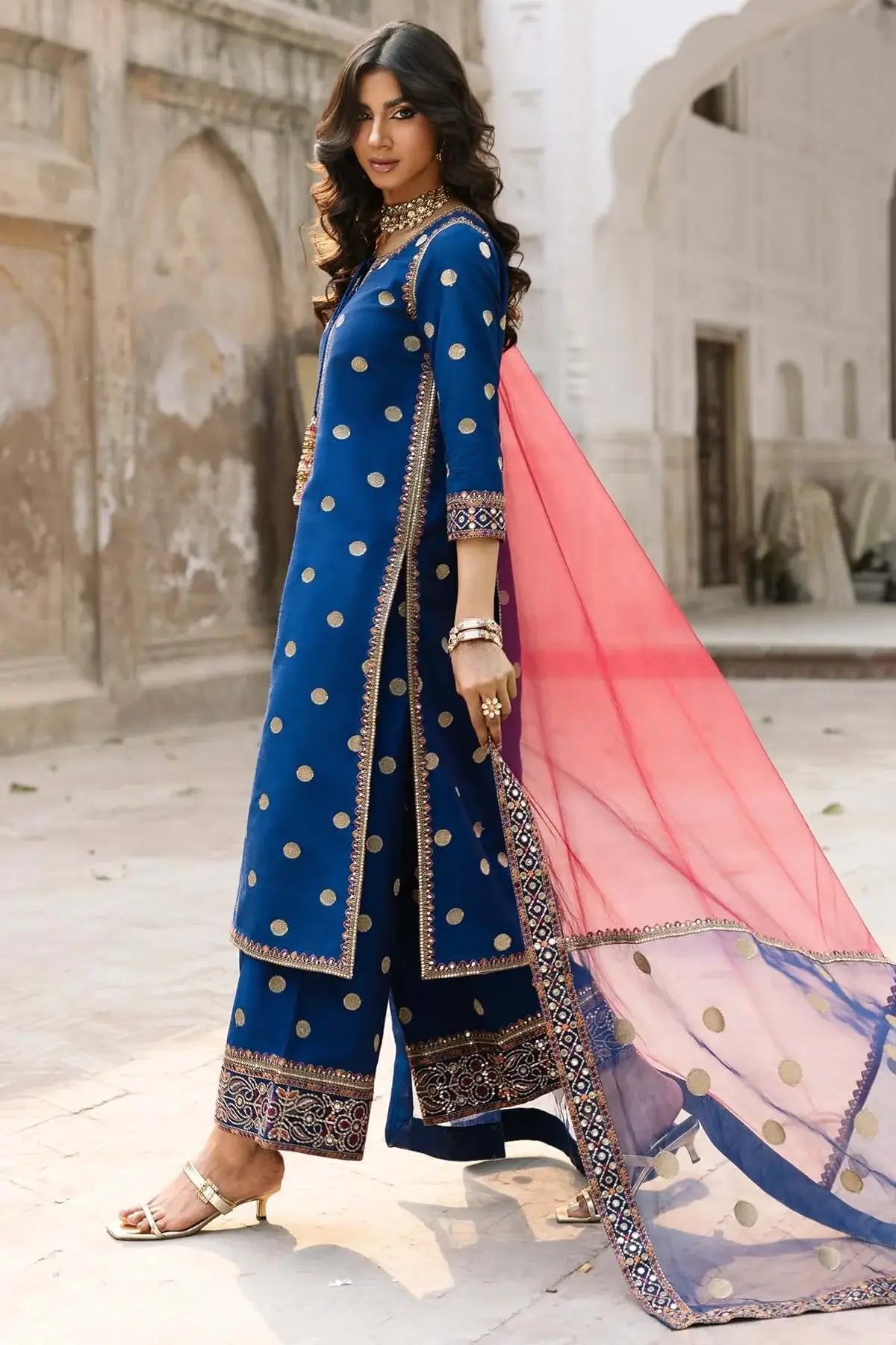 3 Piece Unstitched Heavy Embroidered Dhanak Suit with Four-sided Ready to Wear Embroidered Organza Dupatta