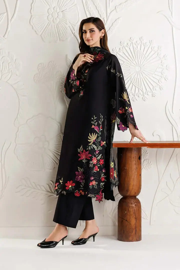 3 Piece Unstitched Heavy Embroidered Dhanak Suit with Printed Woolen Shawl
