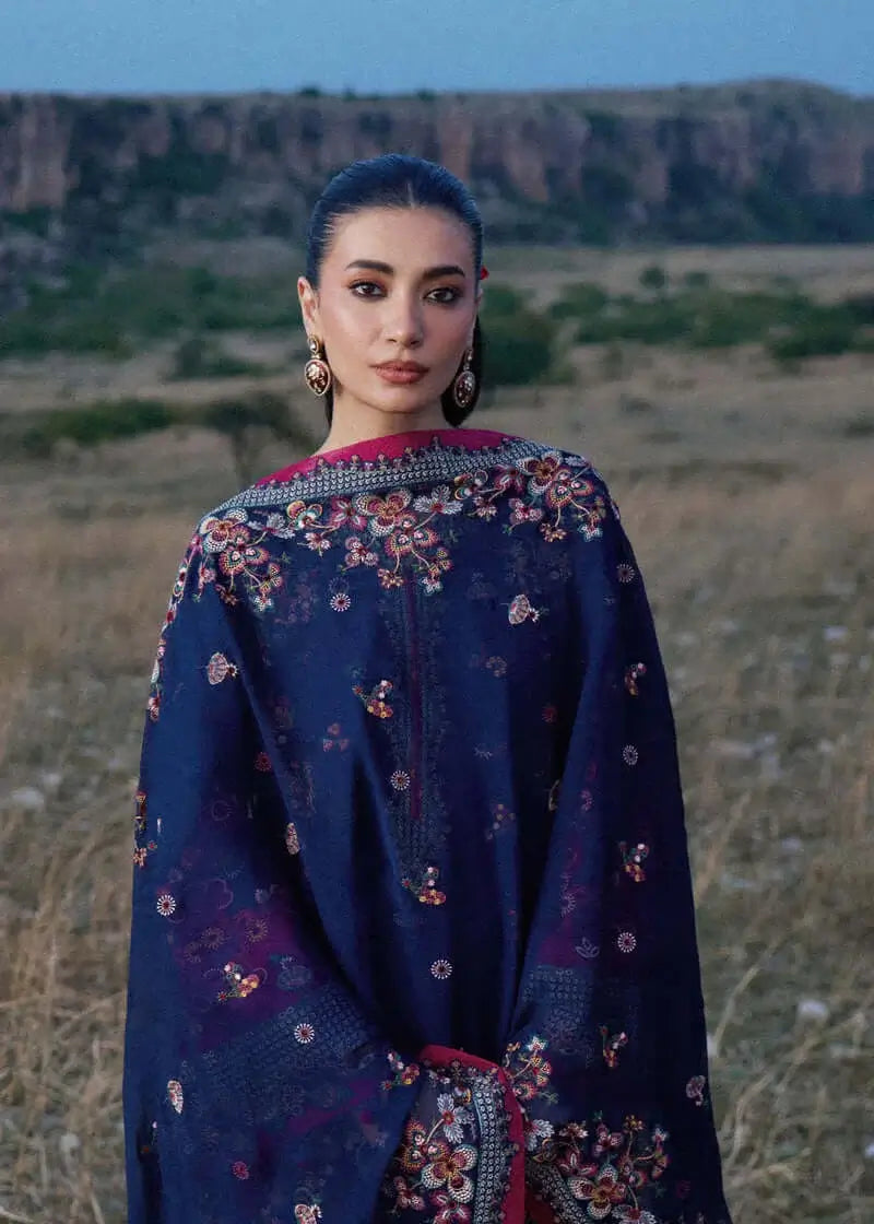 3 Piece Unstitched Heavy Embroidered Dhanak Suit with Four-sided Embroidered Chiffon Dupatta