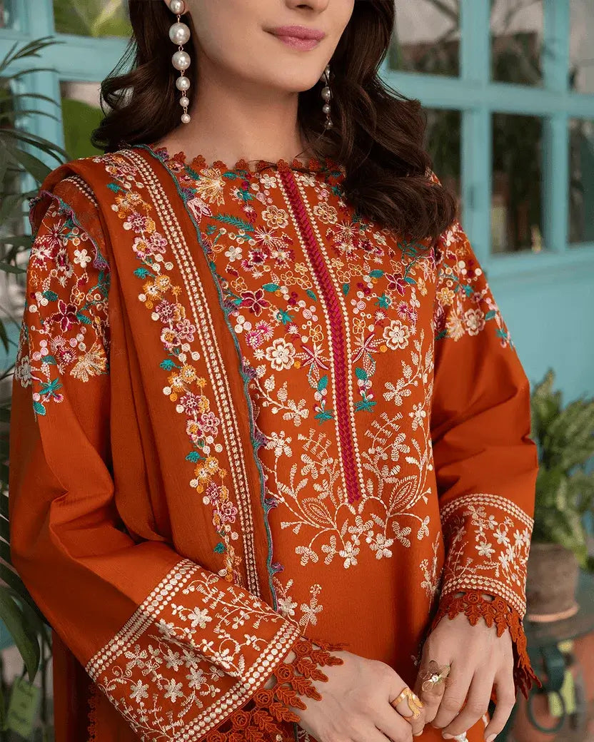 3 Piece Unstitched Heavy Embroidered Dhanak Suit with Heavy Embroidered Dhanak Shawl