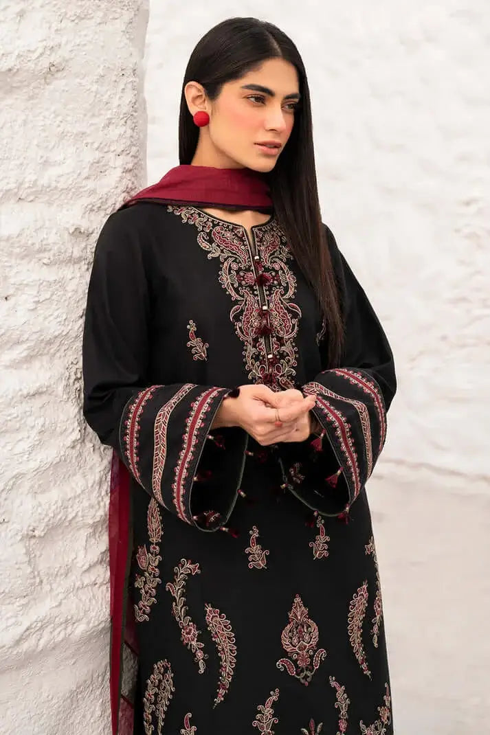 3 Piece Unstitched Heavy Embroidered Dhanak Suit with Printed Woolen Shawl