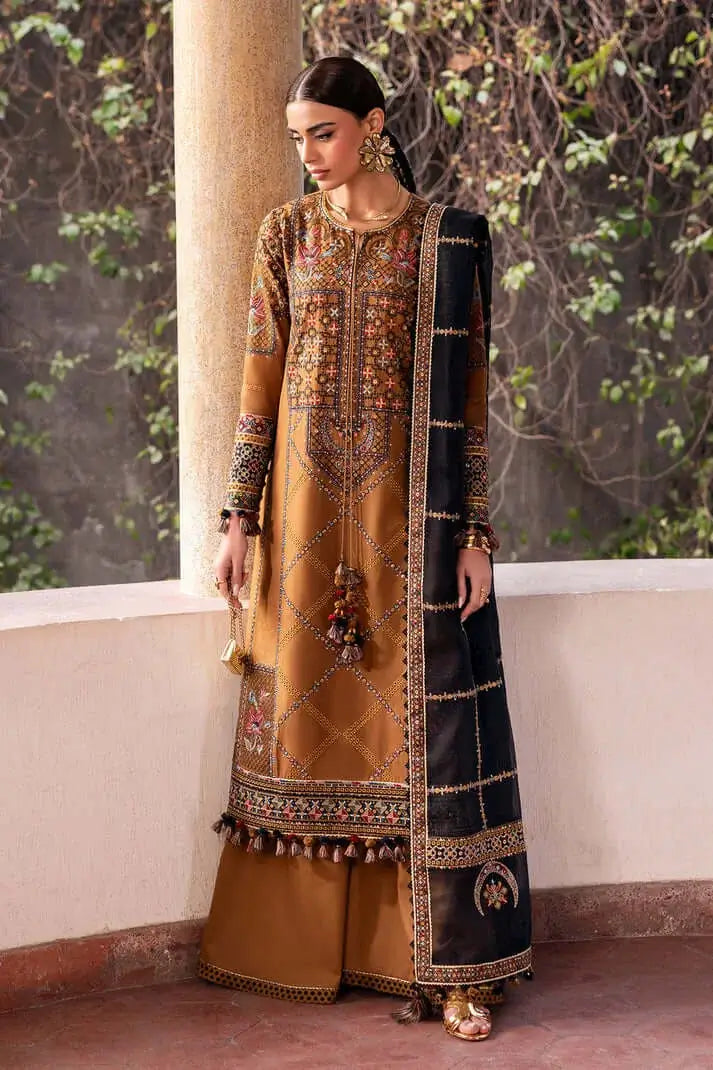 3 Piece Unstitched Heavy Embroidered Dhanak Suit with Four-sided Embroidered Dhanak Wool Shawl