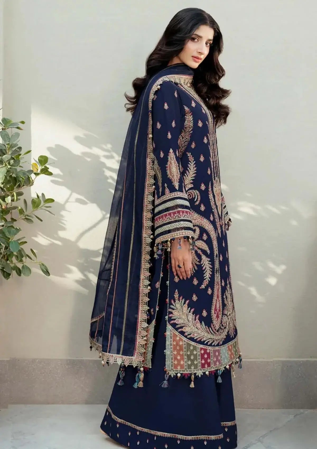 3 Piece Unstitched Heavy Embroidered Dhanak Suit with Four-sided Embroidered Chiffon Dupatta