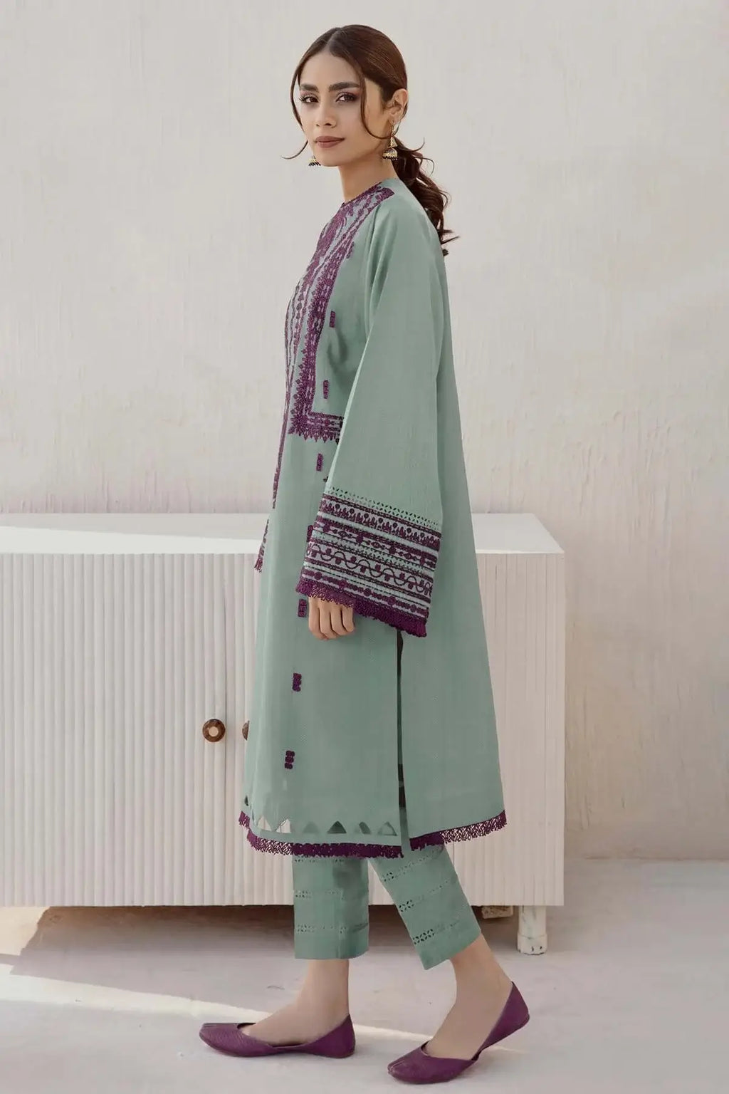 3 Piece Unstitched Heavy Embroidered Dhanak Suit with Plain Dyed Dhanak Shawl