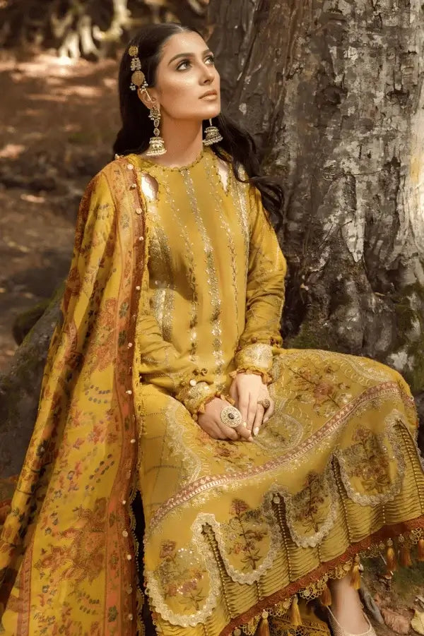 3 Piece Unstitched Heavy Embroidered Dhanak Suit with Printed Woolen Shawl