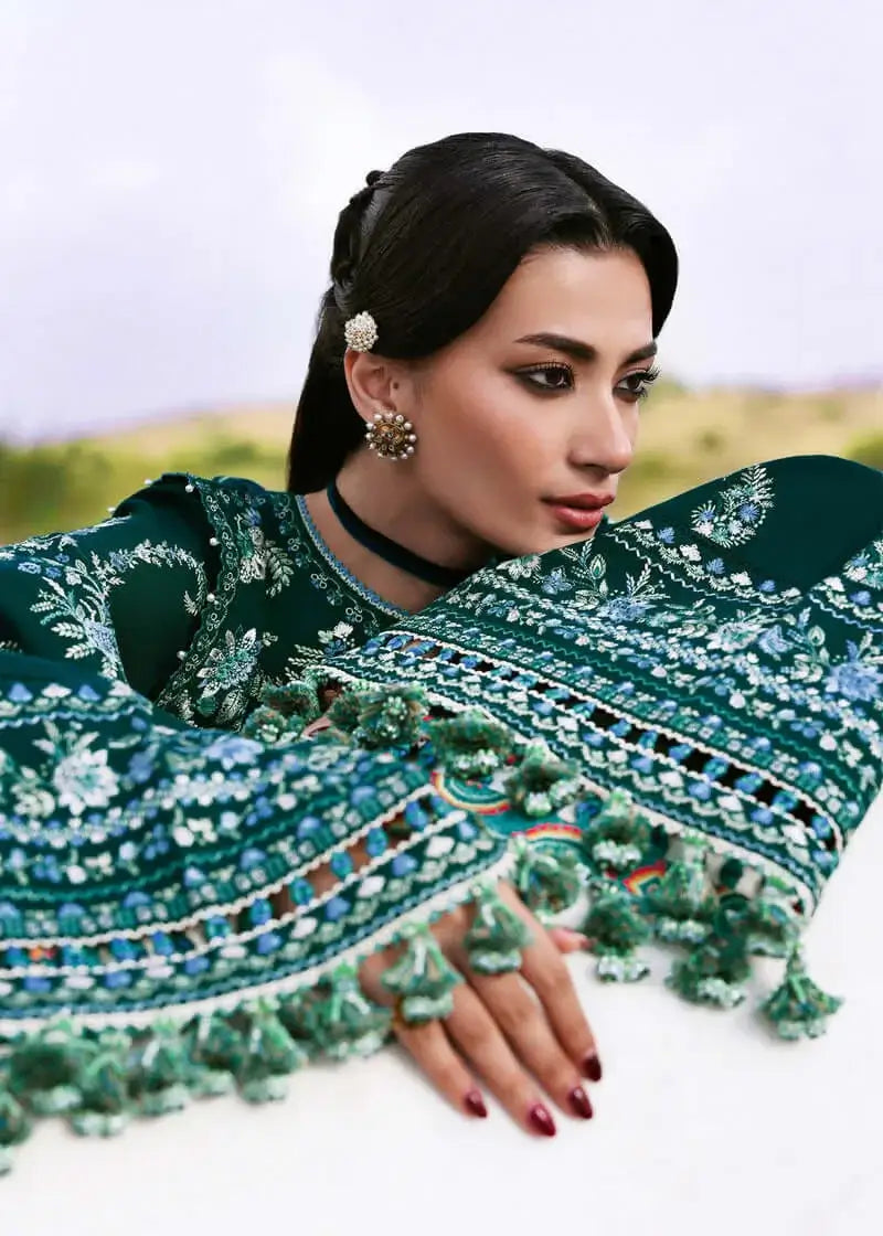 3 Piece Unstitched Heavy Embroidered Dhanak Suit with Four-sided Embroidered Dhanak Wool Shawl