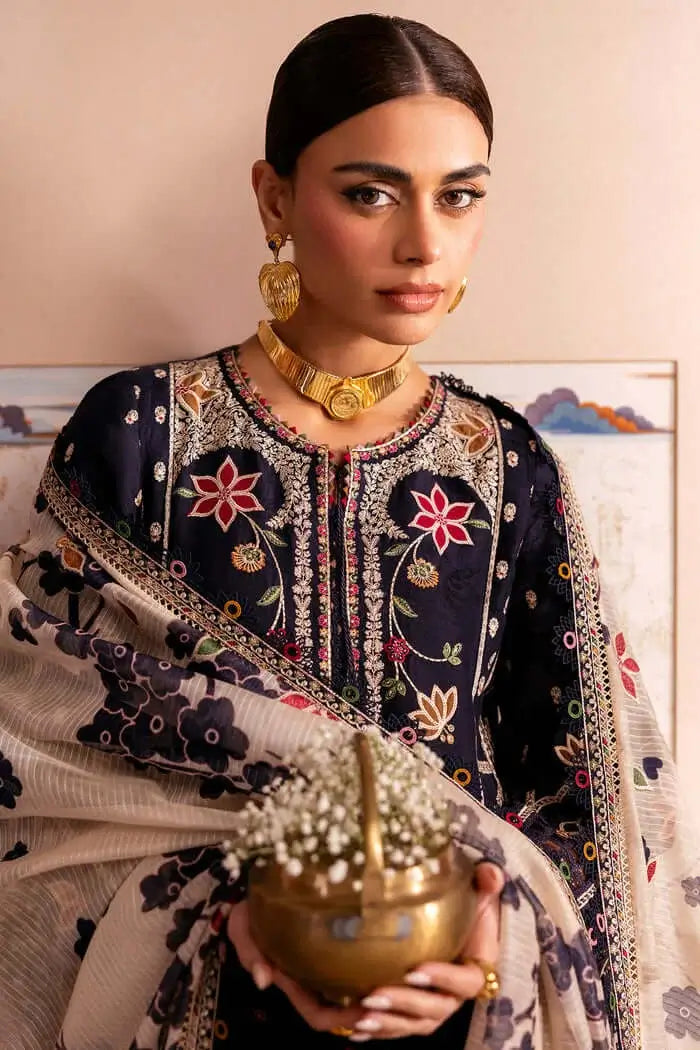 3 Piece Unstitched Heavy Embroidered Dhanak Suit with Printed Woolen Shawl