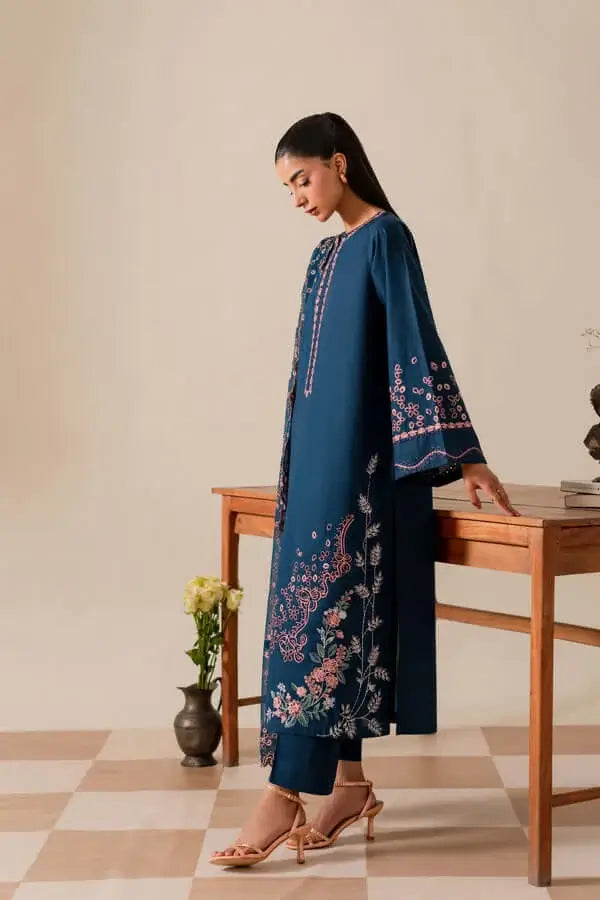 3 Piece Unstitched Heavy Embroidered Chickan Kari Dhanak Suit with Four-sided Ready to Wear Embroidered Dhanak Shawl