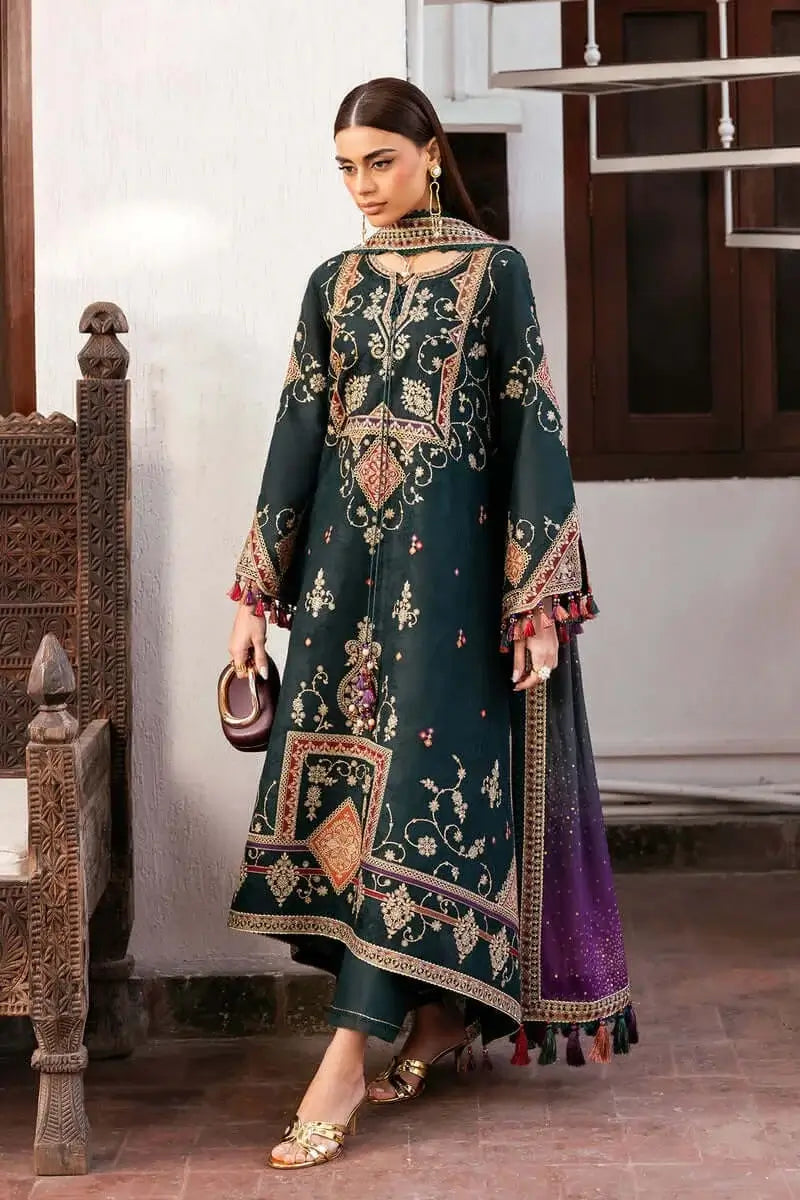 3 Piece Unstitched Heavy Embroidered Dhanak Suit with Printed Woolen Shawl