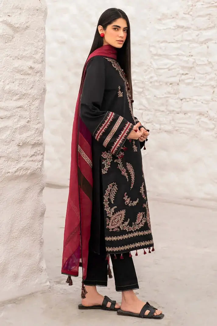 3 Piece Unstitched Heavy Embroidered Dhanak Suit with Printed Woolen Shawl