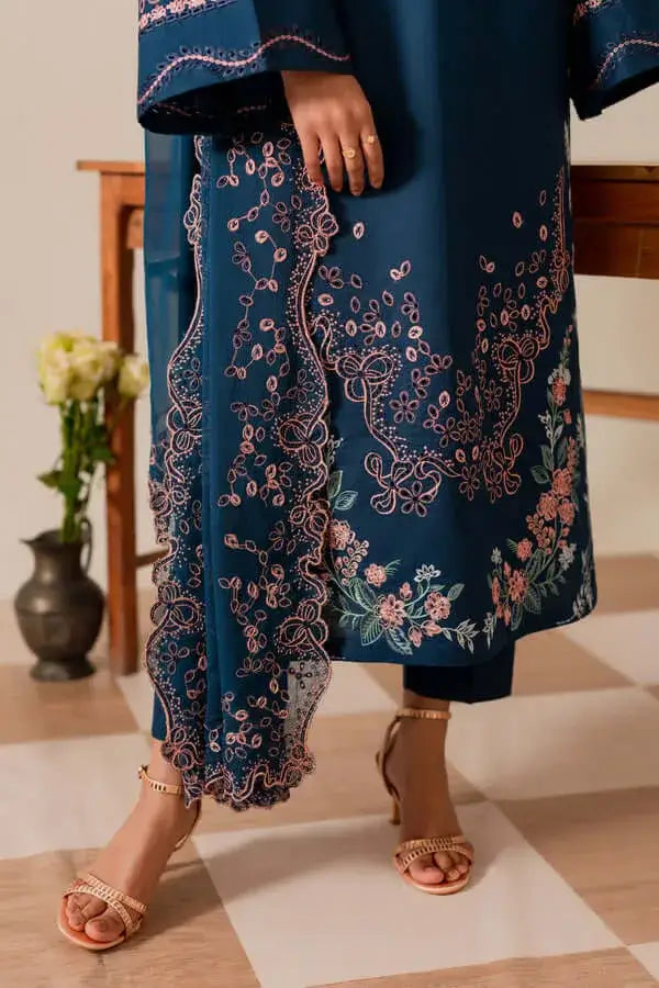 3 Piece Unstitched Heavy Embroidered Chickan Kari Dhanak Suit with Four-sided Ready to Wear Embroidered Dhanak Shawl