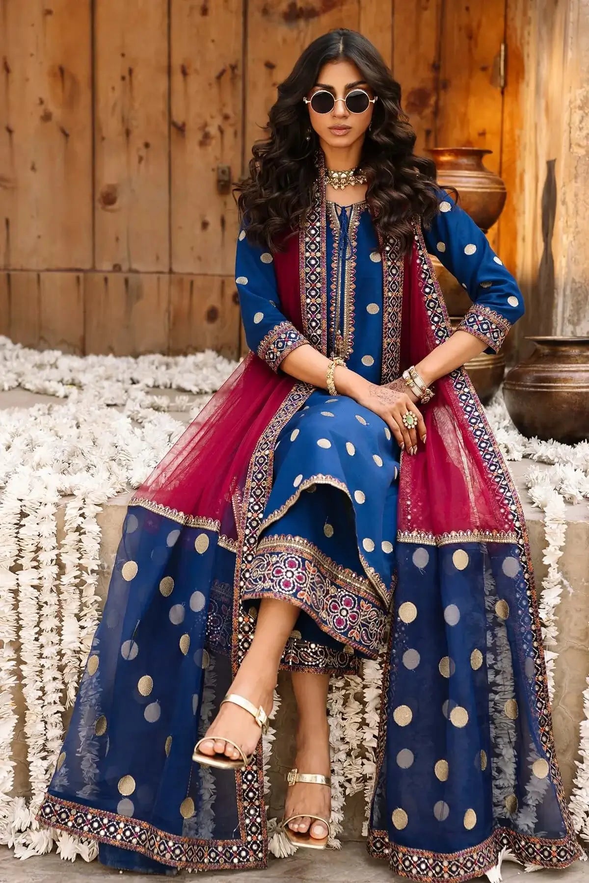 3 Piece Unstitched Heavy Embroidered Dhanak Suit with Four-sided Ready to Wear Embroidered Organza Dupatta