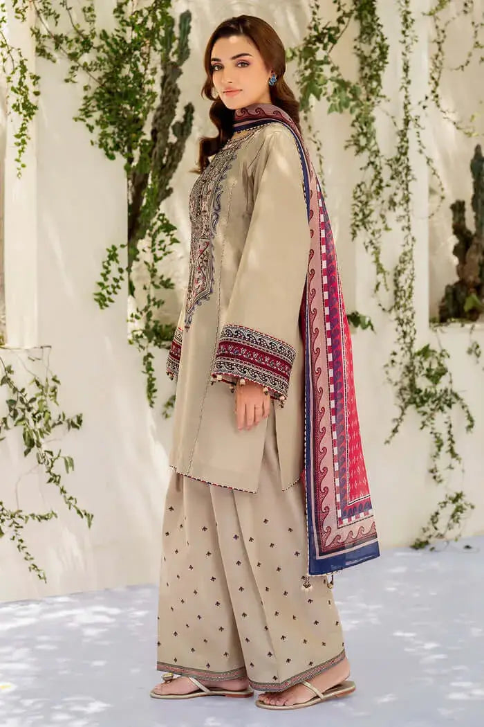 3 Piece Unstitched Heavy Embroidered Dhanak Suit with Printed Woolen Shawl
