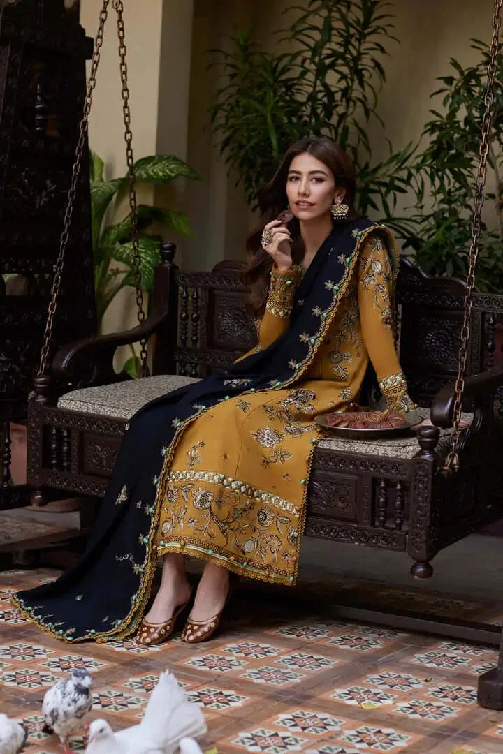 3 Piece Unstitched Heavy Embroidered Dhanak Suit with Four-sided Embroidered Dhanak Wool Shawl