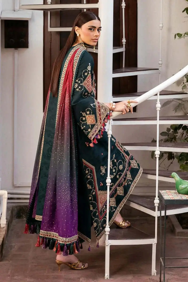 3 Piece Unstitched Heavy Embroidered Dhanak Suit with Printed Woolen Shawl
