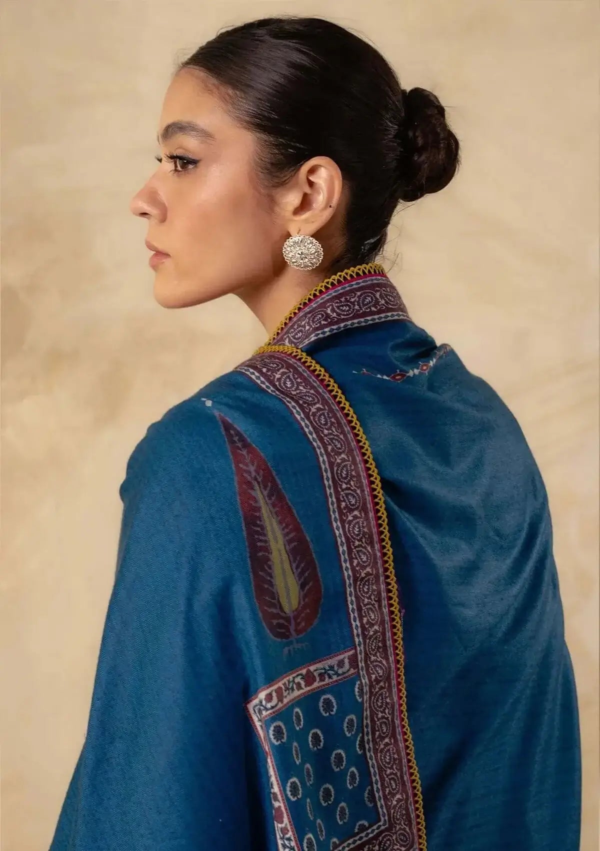 3 Piece Unstitched Heavy Embroidered Dhanak Suit with Printed Woolen Shawl
