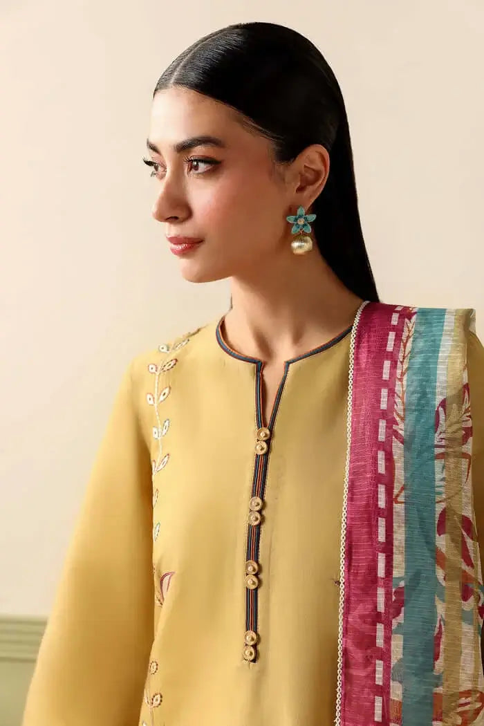 3 Piece Unstitched Heavy Embroidered Dhanak Suit with Printed Woolen Shawl
