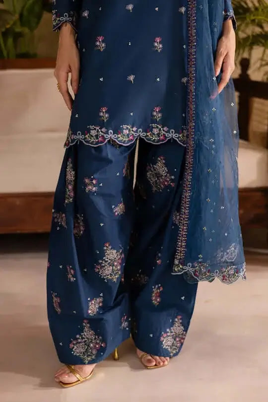 3 Piece Unstitched Heavy Embroidered Dhanak Suit with Four-sided Embroidered Chiffon Dupatta