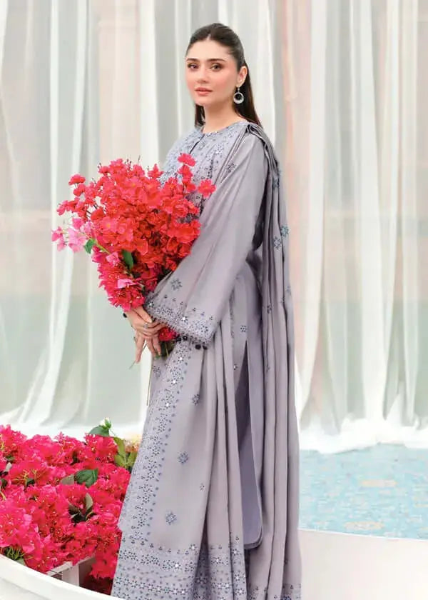 3 Piece Unstitched Heavy Embroidered Dhanak Suit with Four-sided Embroidered Dhanak Shawl