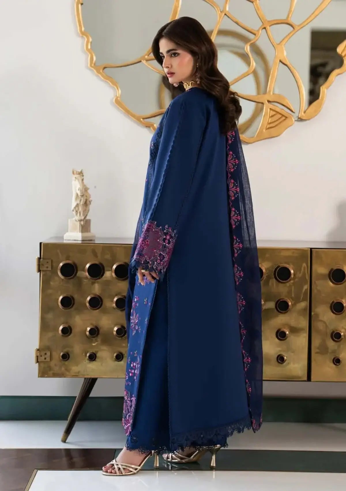 3 Piece Unstitched Heavy Embroidered Dhanak Suit with Four-sided Embroidered Dhanak Wool Shawl