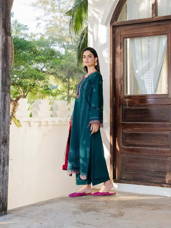 3 Piece Unstitched Heavy Embroidered Dhanak Suit with Printed Woolen Shawl
