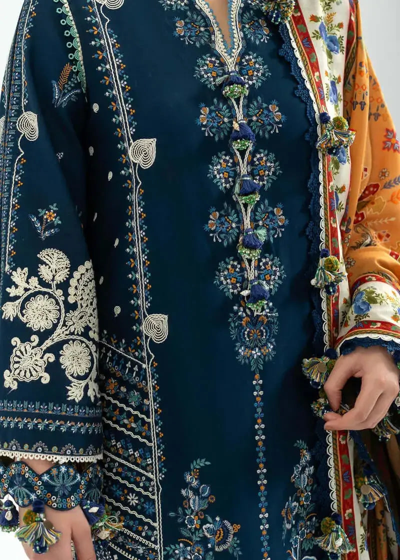 3 Piece Unstitched Heavy Embroidered Dhanak Suit with Printed Woolen Shawl