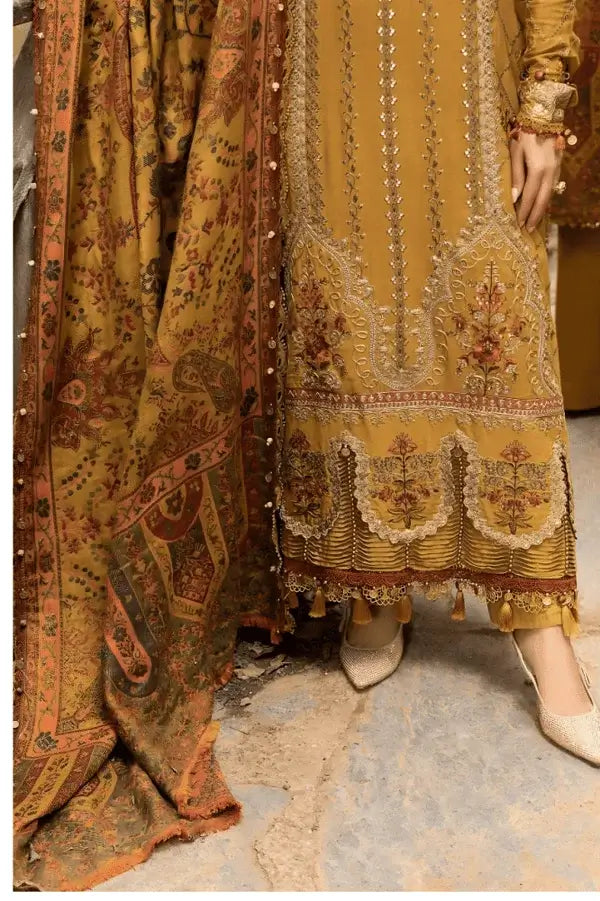 3 Piece Unstitched Heavy Embroidered Dhanak Suit with Printed Woolen Shawl