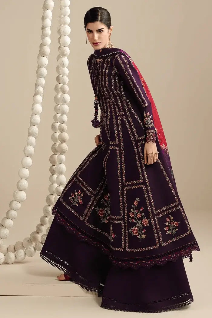 3 Piece Unstitched Heavy Embroidered Dhanak Suit with Printed Woolen Shawl