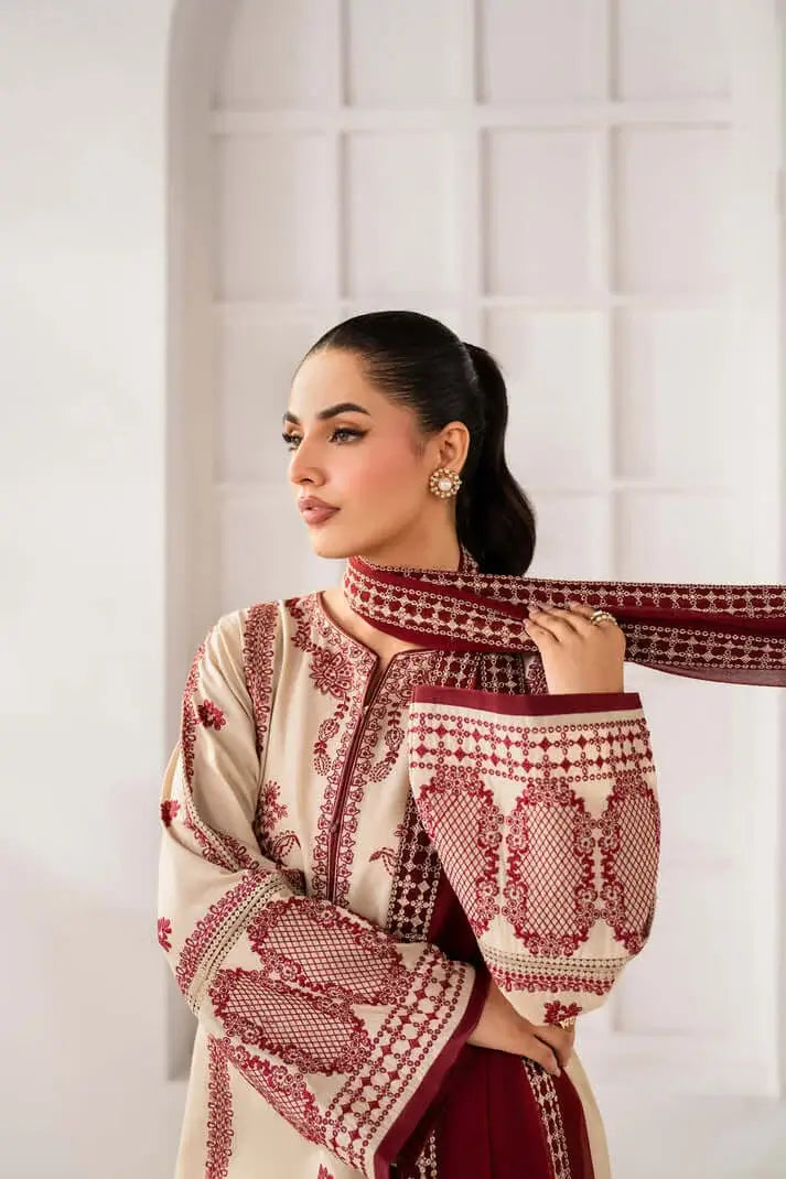 3 Piece Unstitched Heavy Embroidered Dhanak Suit with Four-sided Embroidered Dhanak Wool Shawl