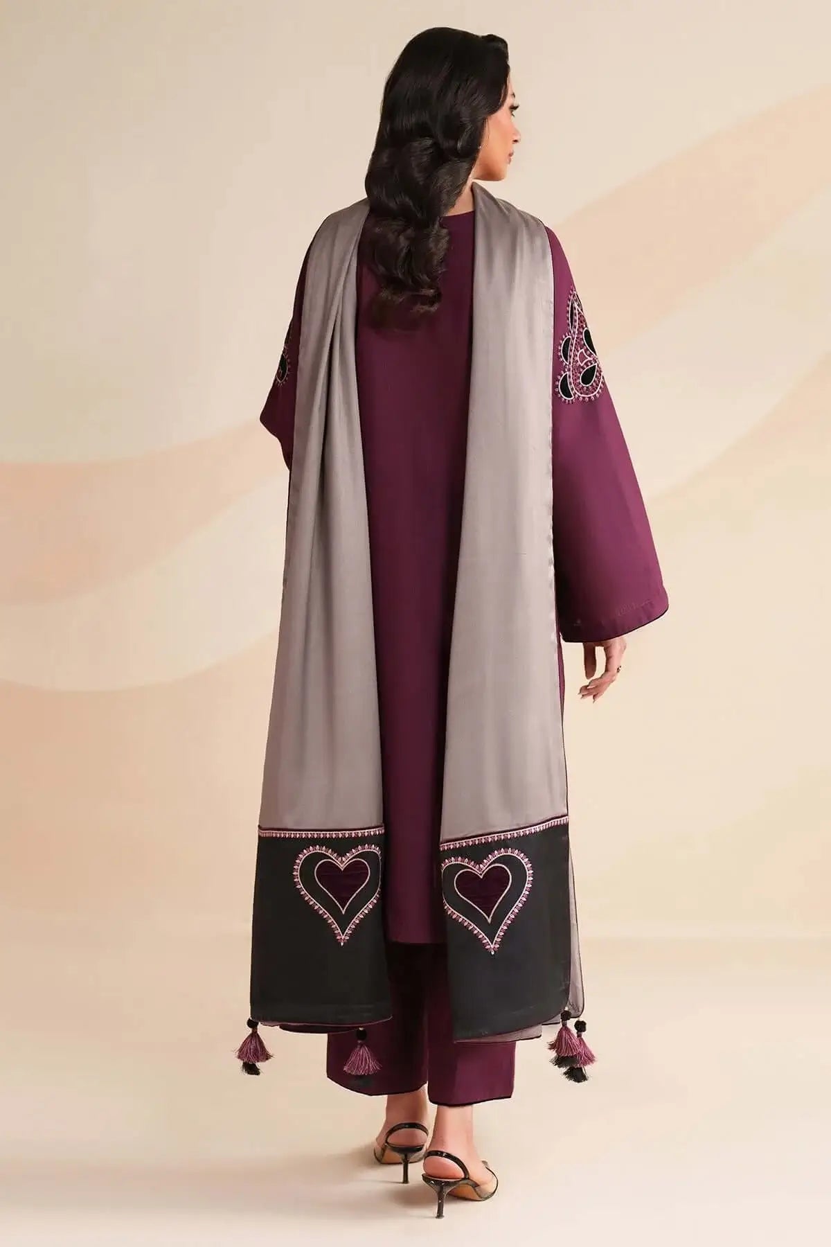 3 Piece Unstitched Heavy Embroidered Dhanak Suit with Heavy Embroidered Dhanak Wool Shawl