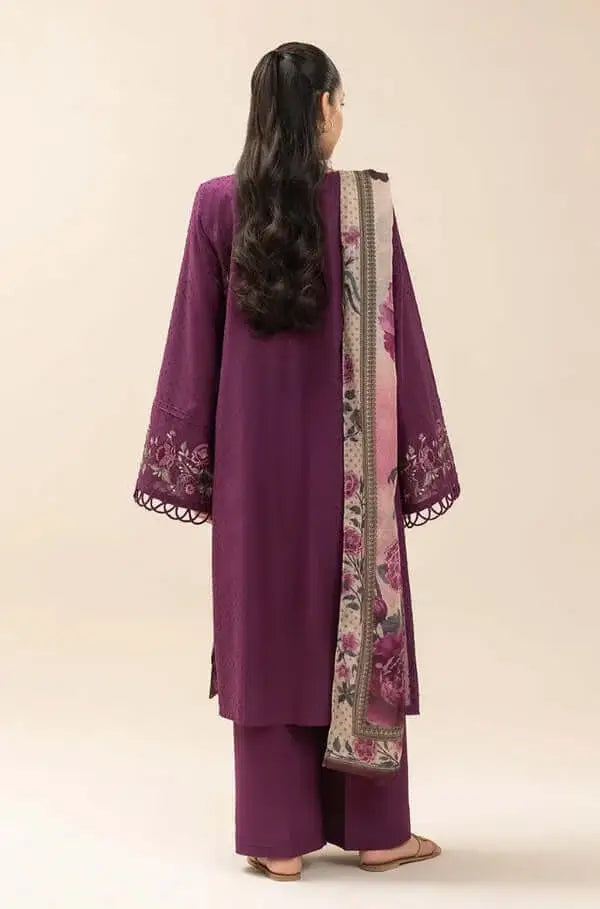 3 Piece Unstitched Heavy Embroidered Dhanak Suit with Printed Woolen Shawl