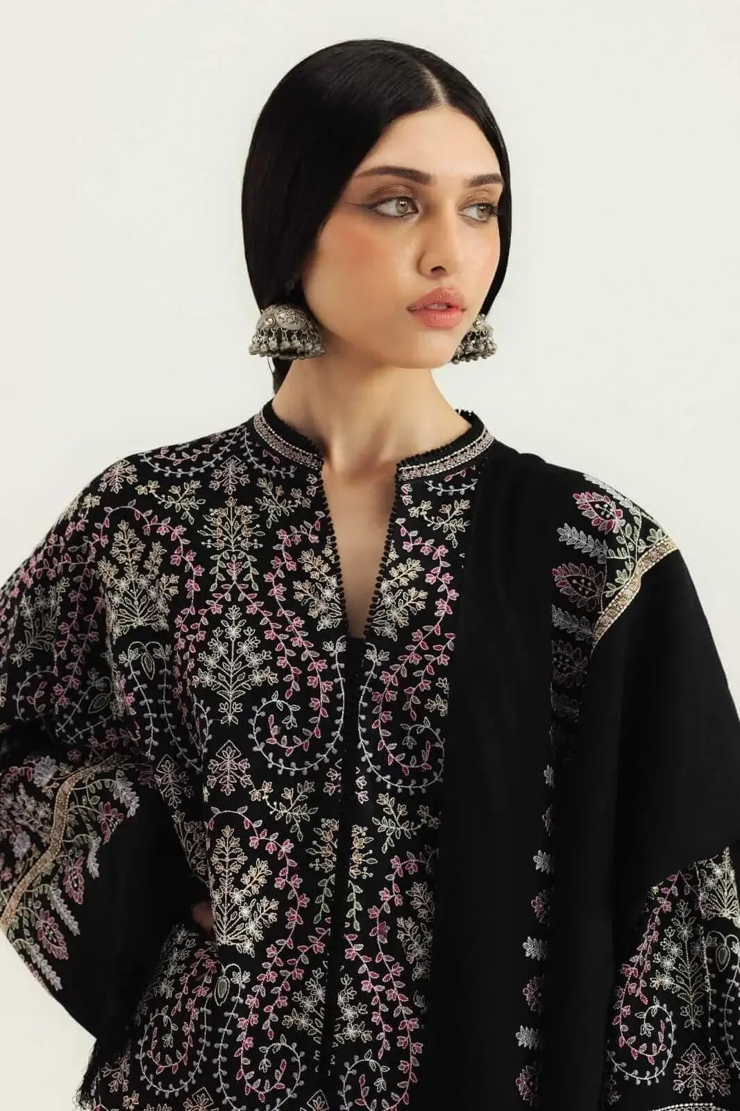 3 Piece Unstitched Heavy Embroidered Dhanak Suit with Heavy Embroidered Dhanak Shawl