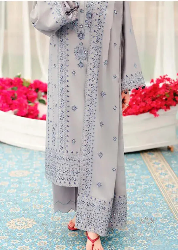3 Piece Unstitched Heavy Embroidered Dhanak Suit with Four-sided Embroidered Dhanak Shawl