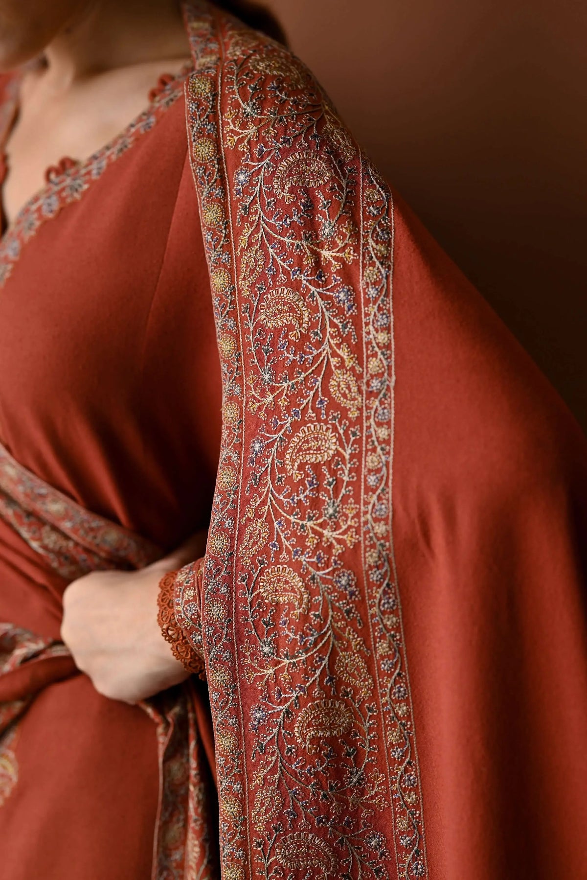 3 Piece Unstitched Heavy Embroidered Dhanak Suit with Four-sided Embroidered Dhanak Wool Shawl