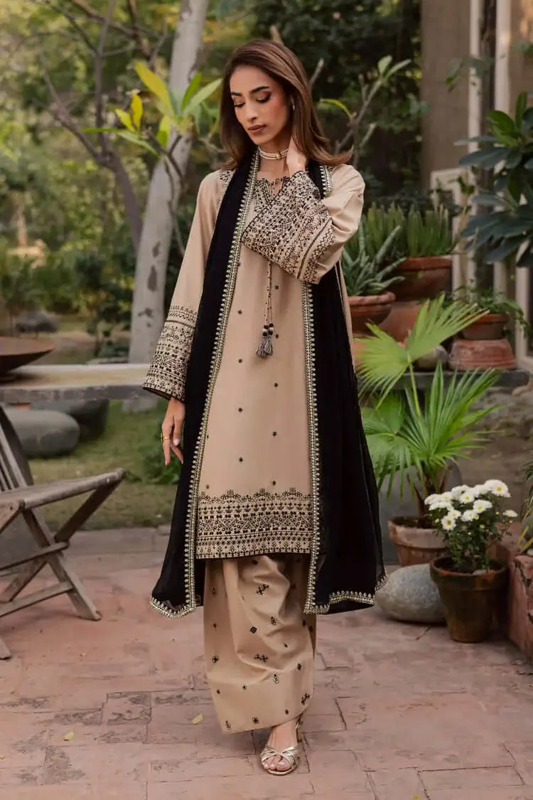 3 Piece Unstitched Heavy Embroidered Dhanak Suit with Heavy Embroidered Dhanak Wool Shawl