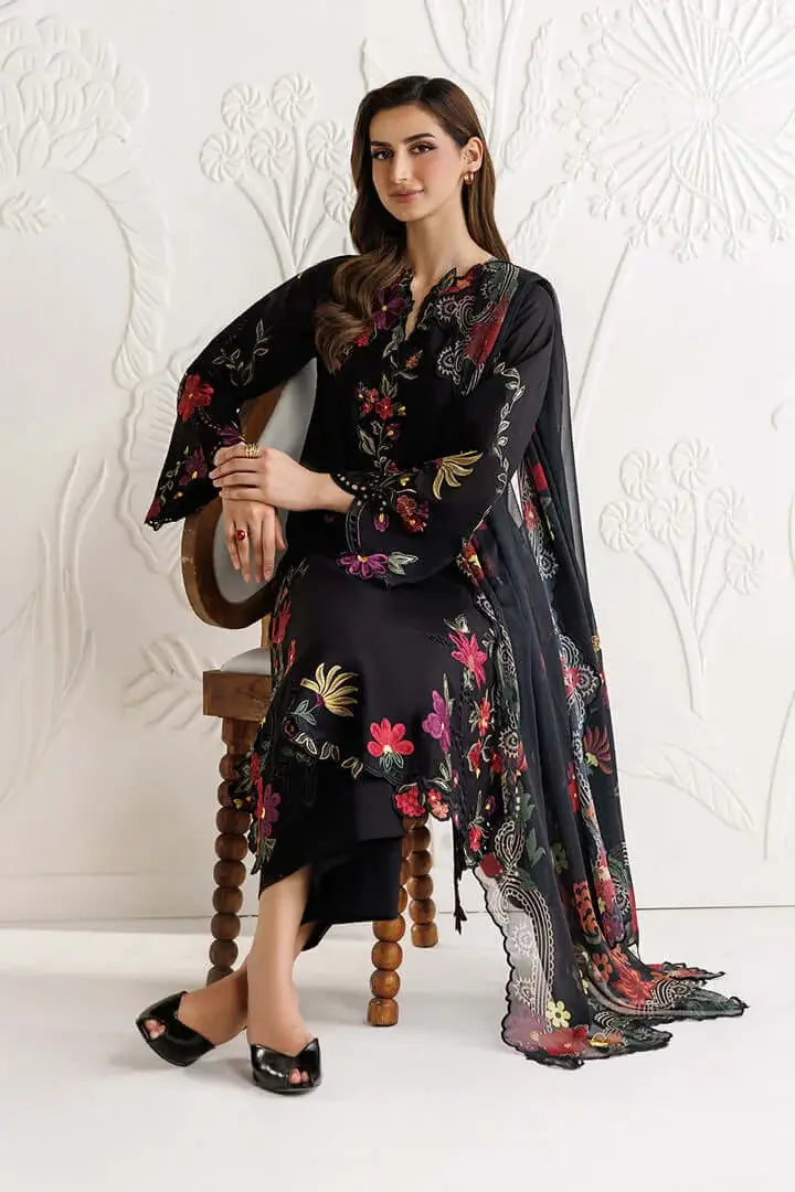 3 Piece Unstitched Heavy Embroidered Dhanak Suit with Printed Woolen Shawl