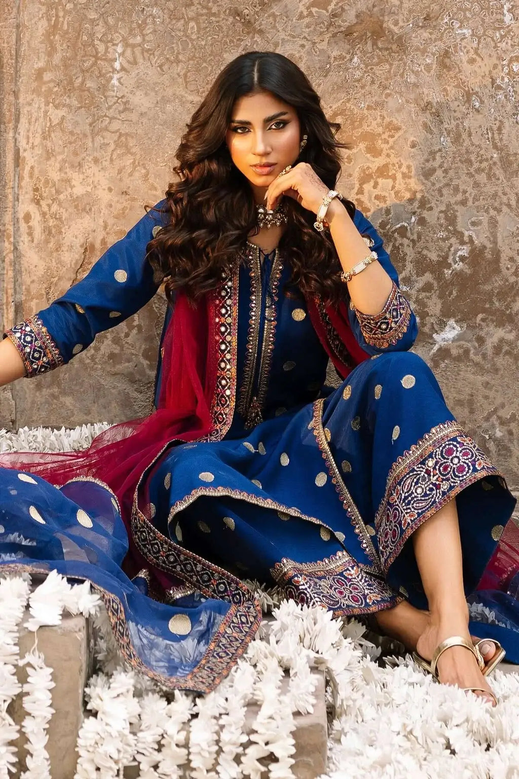 3 Piece Unstitched Heavy Embroidered Dhanak Suit with Four-sided Ready to Wear Embroidered Organza Dupatta