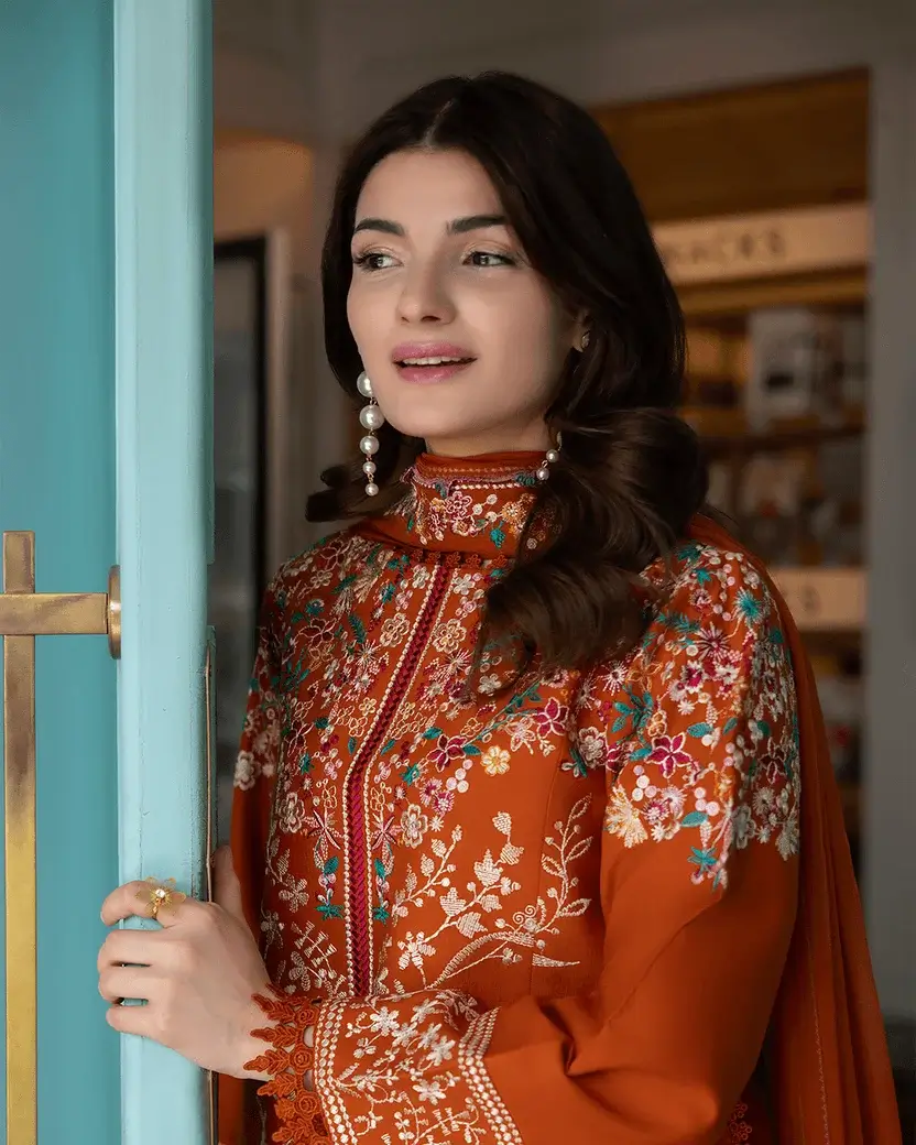 3 Piece Unstitched Heavy Embroidered Dhanak Suit with Heavy Embroidered Dhanak Shawl
