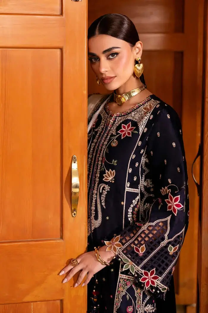 3 Piece Unstitched Heavy Embroidered Dhanak Suit with Printed Woolen Shawl
