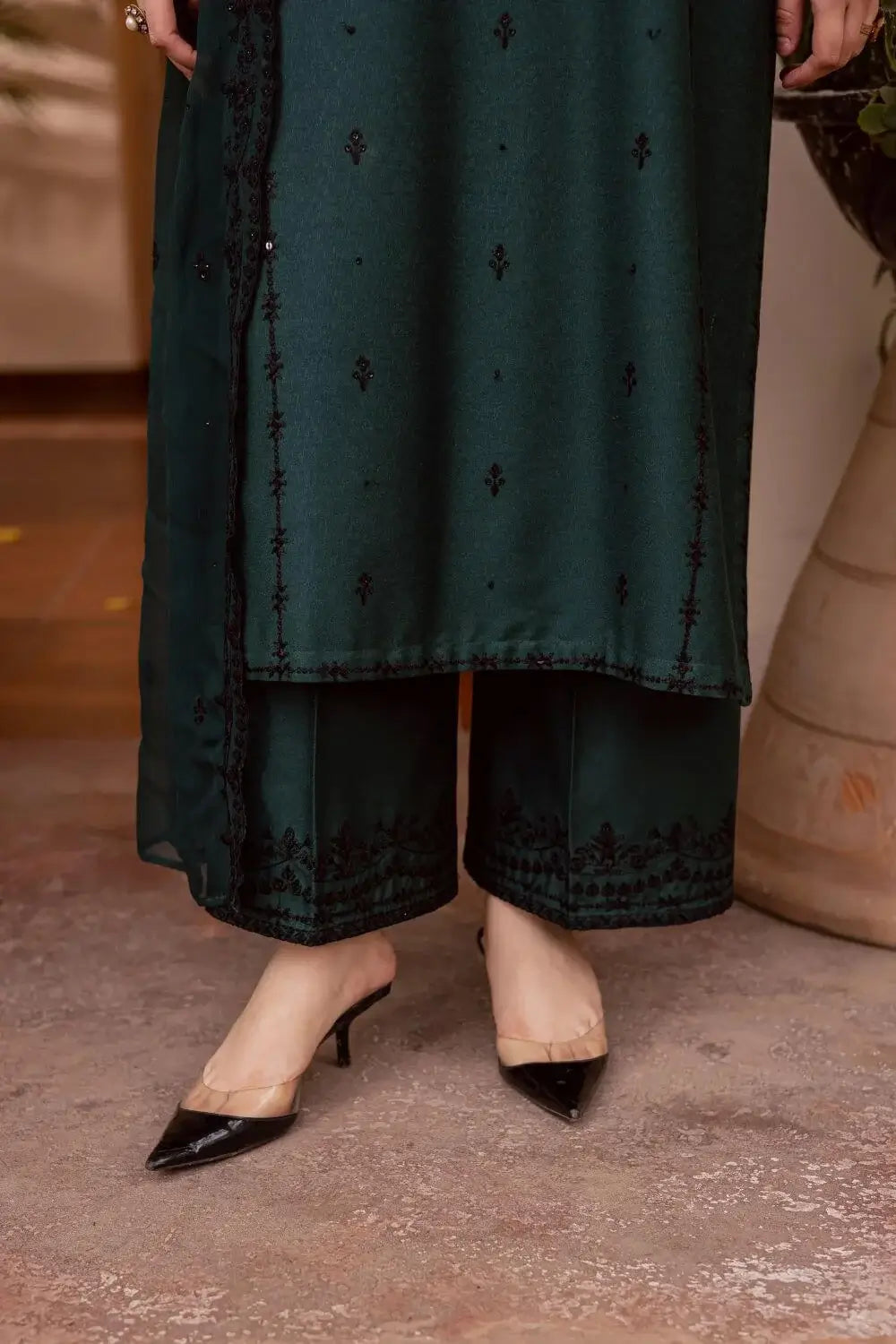 3 Piece Unstitched Heavy Embroidered Dhanak Suit with Four-sided Embroidered Dhanak Wool Shawl