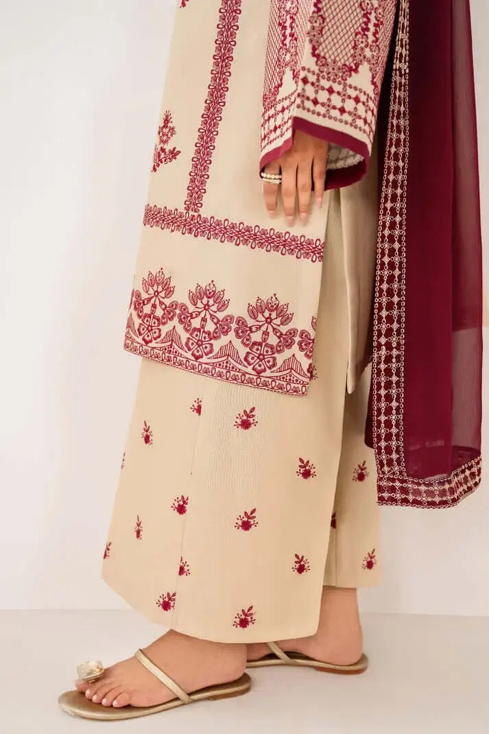 3 Piece Unstitched Heavy Embroidered Dhanak Suit with Four-sided Embroidered Dhanak Wool Shawl