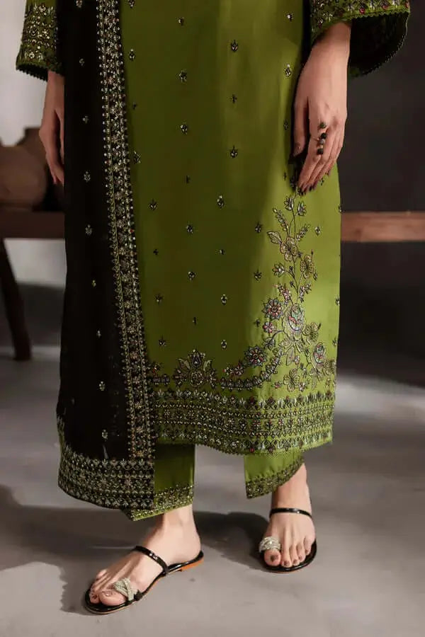 3 Piece Unstitched Heavy Embroidered Dhanak Suit with Four-sided Embroidered Dhanak Wool Shawl